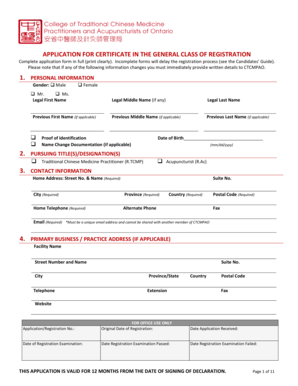Application for Certificate in Traditional Chinese Medicine