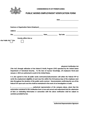 Pennsylvania Public Works Employment Verification Form