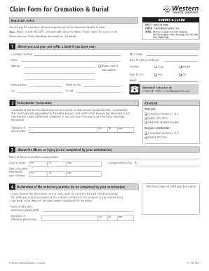 Pet Cremation and Burial Claim Form