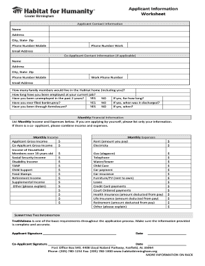 Habitat for Humanity Applicant Information Worksheet