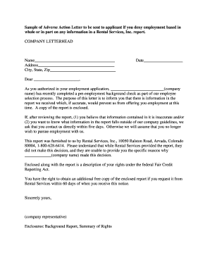 Adverse Action Letter for Employment Denial