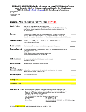 Real Estate Closing Costs Estimate