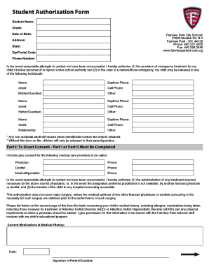 Student Authorization Form