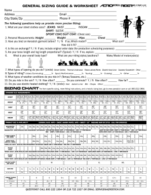 Aerostich Sizing Guide and Worksheet