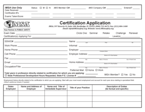 IMSA Certification Application