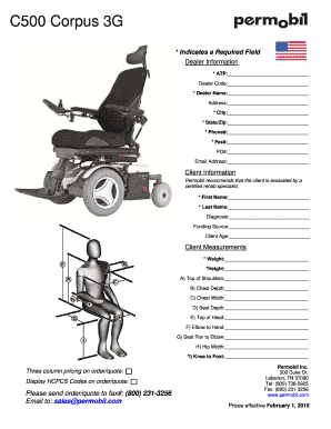 C500 Corpus 3G Wheelchair Order Form