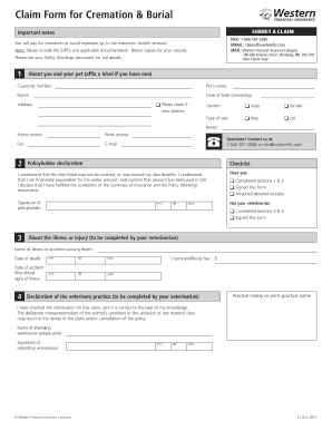 Pet Cremation and Burial Claim Form