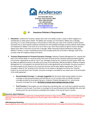 Tenant Insurance Policy Requirements Form