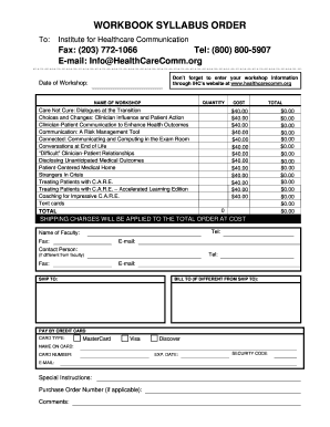 Institute for Healthcare Communication Workshop Order Form