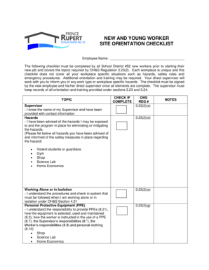 New and Young Worker Site Orientation Checklist