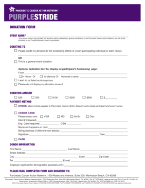 Donation Form for Pancreatic Cancer Action Network