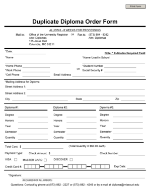 Duplicate Diploma Order Form