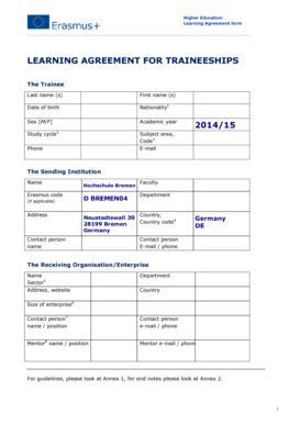 Higher Education Learning Agreement Form