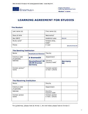 Erasmus+ HE Learning Agreement for Studies