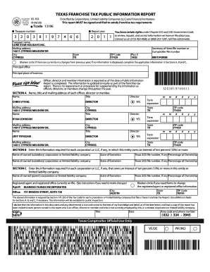 Texas Franchise Tax Public Information Report
