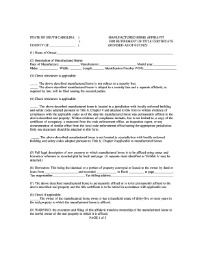 South Carolina Manufactured Home Affidavit