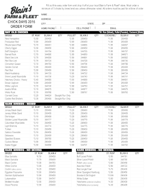Blain’s Farm & Fleet Chick Order Form