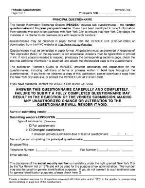 New York City Principal Questionnaire