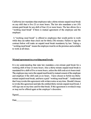California Working Meal Break Agreement