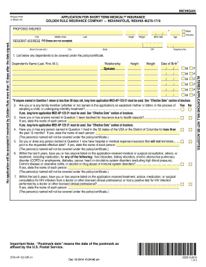 Golden Rule Short Term Medical Insurance Application