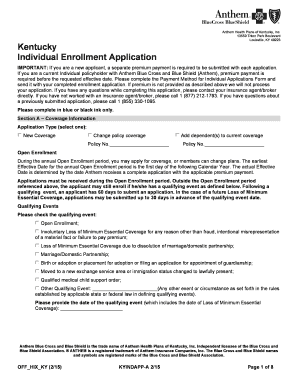 Kentucky Individual Health Insurance Enrollment Application