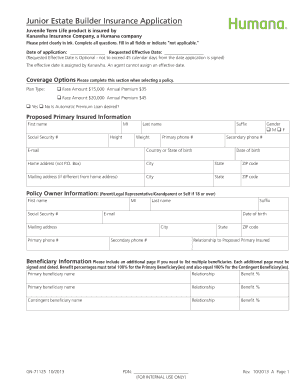 Junior Estate Builder Insurance Application