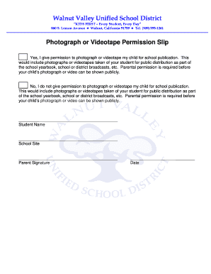 Photograph or Videotape Permission Slip