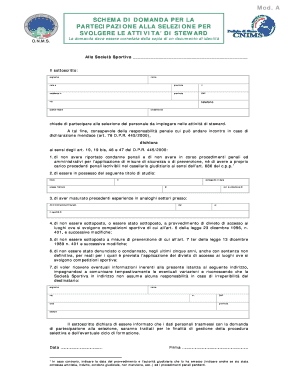 Modello di domanda per la partecipazione alla selezione per svolgere le attività di steward