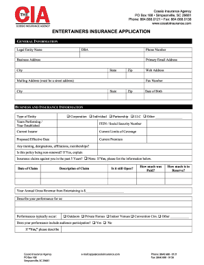 Entertainers Insurance Application