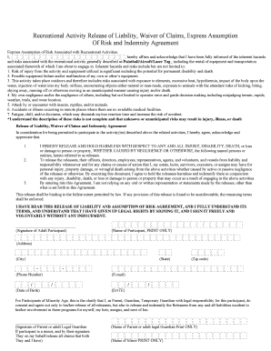 Recreational Activity Waiver and Release Form