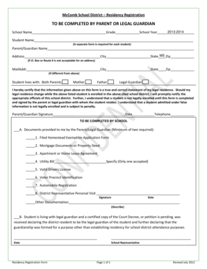 McComb School District Residency Registration Form