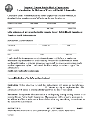 Authorization for Release of Protected Health Information