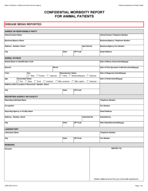 California Confidential Morbidity Report for Animal Patients