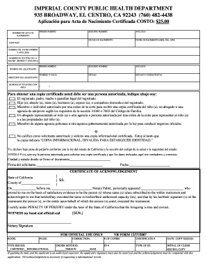 Aplicación para Acta de Nacimiento Certificada