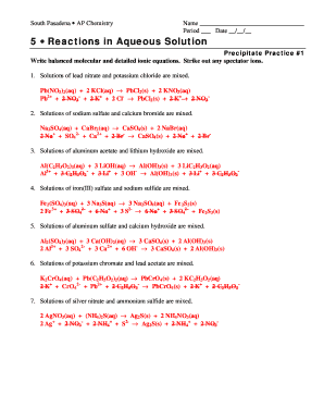 AP Chemistry Precipitate Practice Worksheet