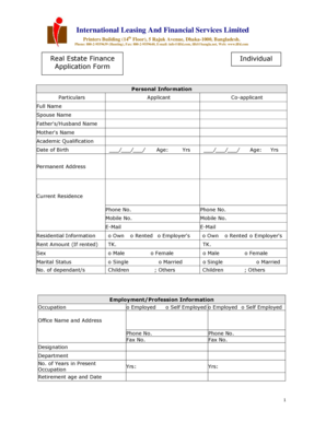 Real Estate Finance Individual Application Form