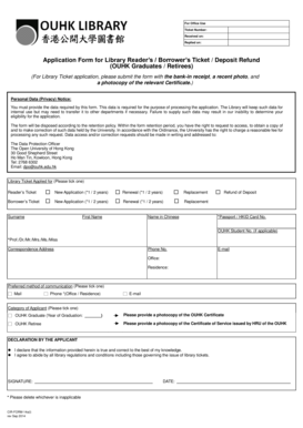 Library Reader’s / Borrower’s Ticket Application Form