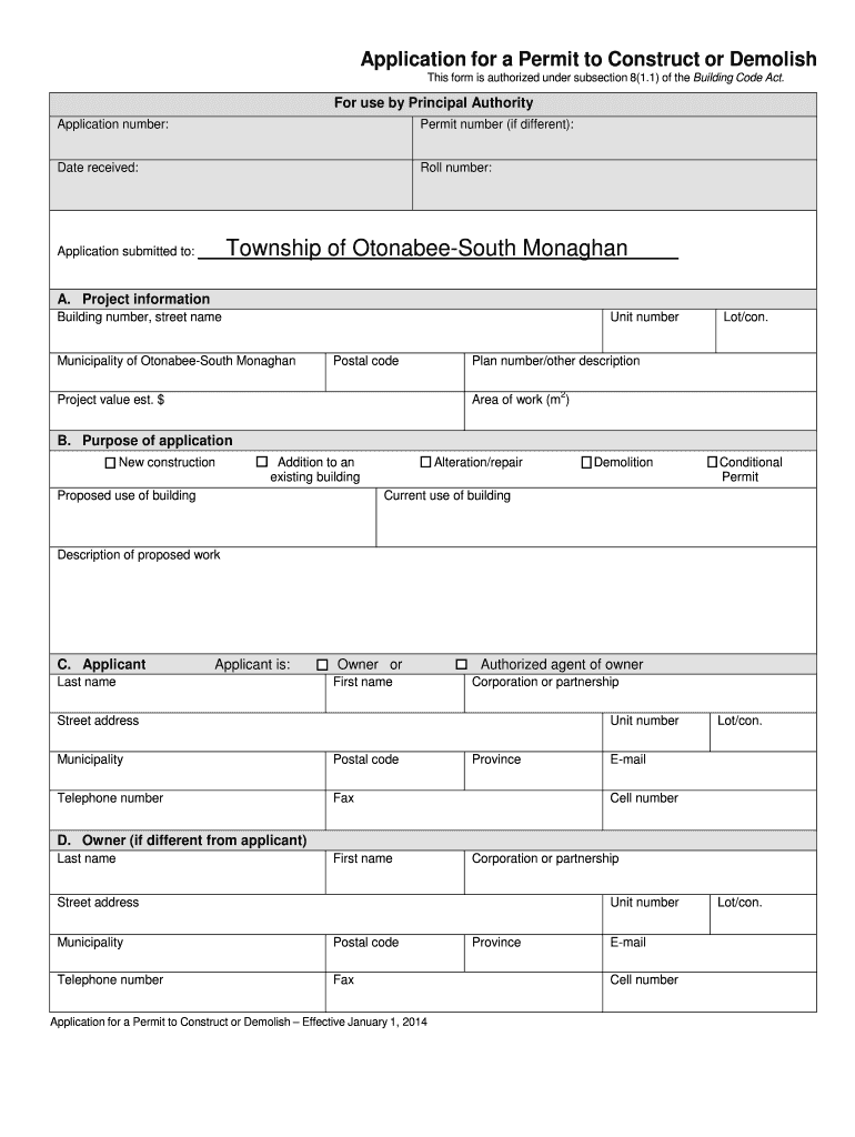 Fillable Online Building Permit Application Township of Otonabee