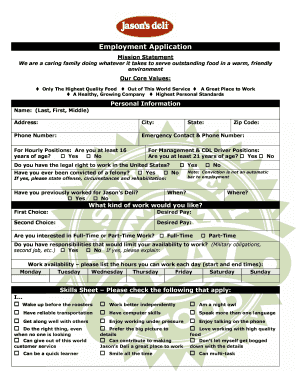 Jason's Deli Employment Application