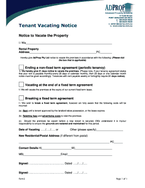 Tenant Vacating Notice