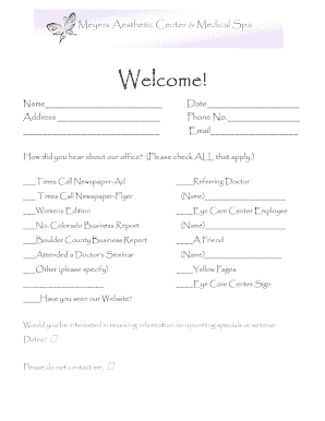 Meyers Aesthetic Center Patient Information Form