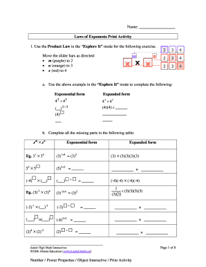 Laws of Exponents Print Activity