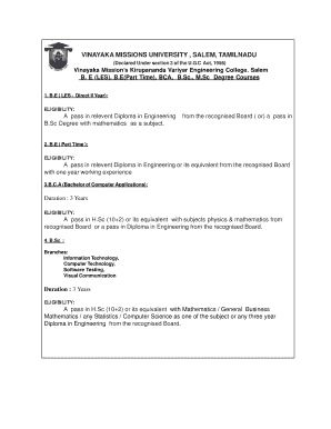 Vinayaka Missions University Admission Application Form