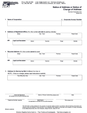 Notice of Address or Change of Address