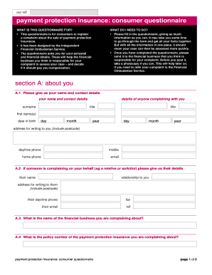 Payment Protection Insurance Complaint Questionnaire