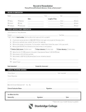 Theory Clinical Fieldwork Absence Remediation Form