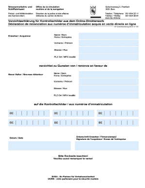 Verzichtserklärung für Kontrollschilder