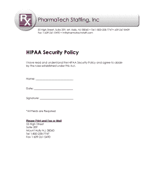 HIPAA Security Policy Agreement