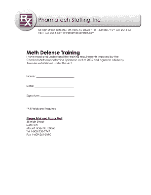 Meth Defense Training Agreement
