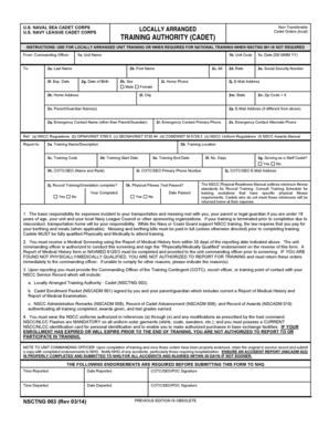 US Naval Sea Cadet Corps Training Authority Form